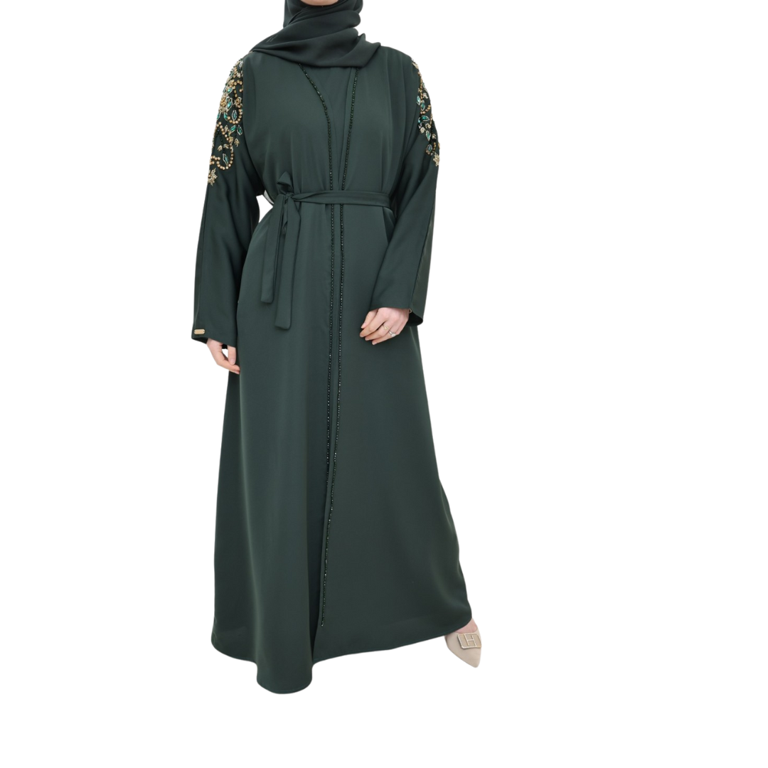 Abaya kimono Dubai luxury SHAMA Bottle green
